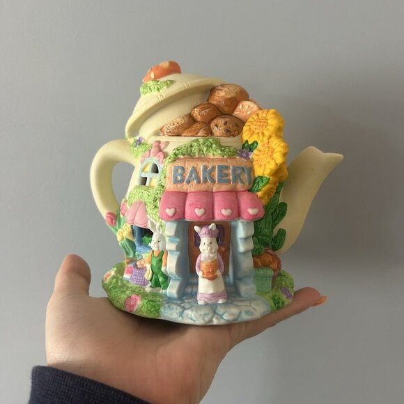 Vintage Other - Vintage Easter Bunny House Bakery Teapot Shaped Figurine Decor Porcelain Pastel
